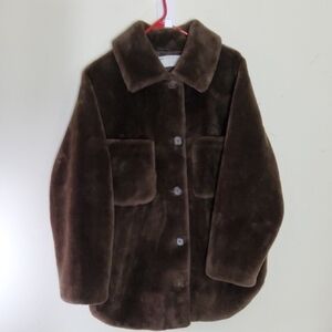 Asos Design Plush Brown Faux Fur Coat Size 6